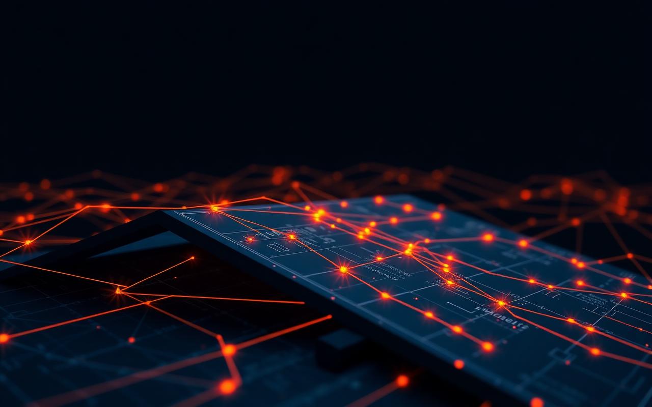 Visualization of AI agent network connecting roofing blueprints